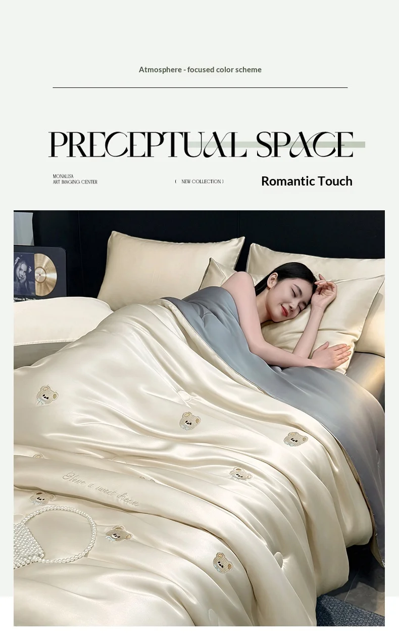 Cool Embroidered Summer Quilt Satin Quilt Core Skin-friendly Silky Smooth Summer Quilt Ice Silk Comforter Ice Silk Cooling