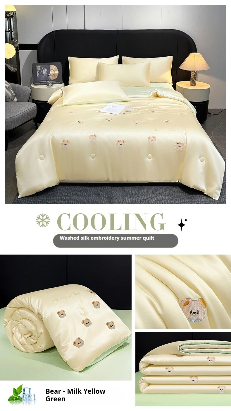 Cool Embroidered Summer Quilt Satin Quilt Core Skin-friendly Silky Smooth Summer Quilt Ice Silk Comforter Ice Silk Cooling