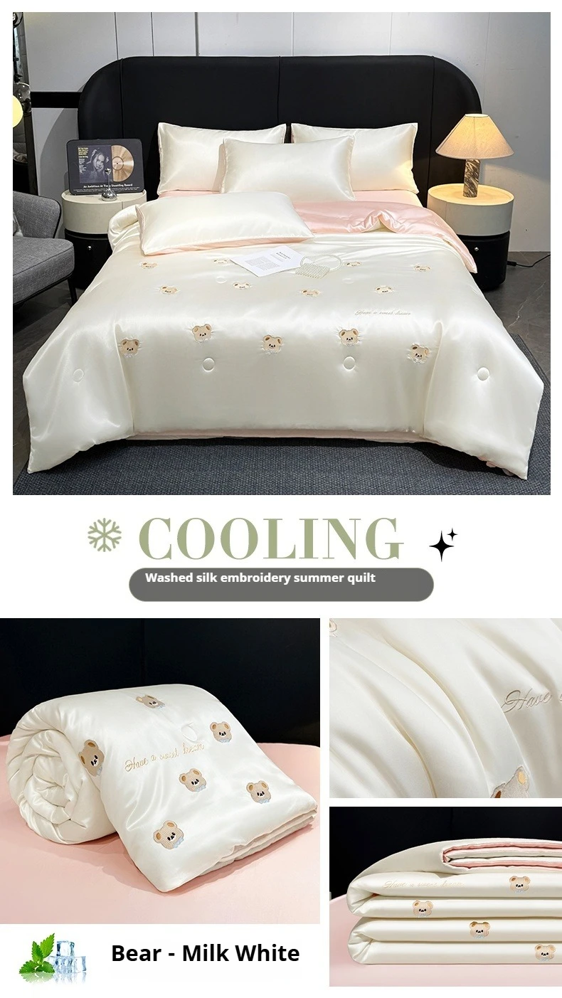 Cool Embroidered Summer Quilt Satin Quilt Core Skin-friendly Silky Smooth Summer Quilt Ice Silk Comforter Ice Silk Cooling