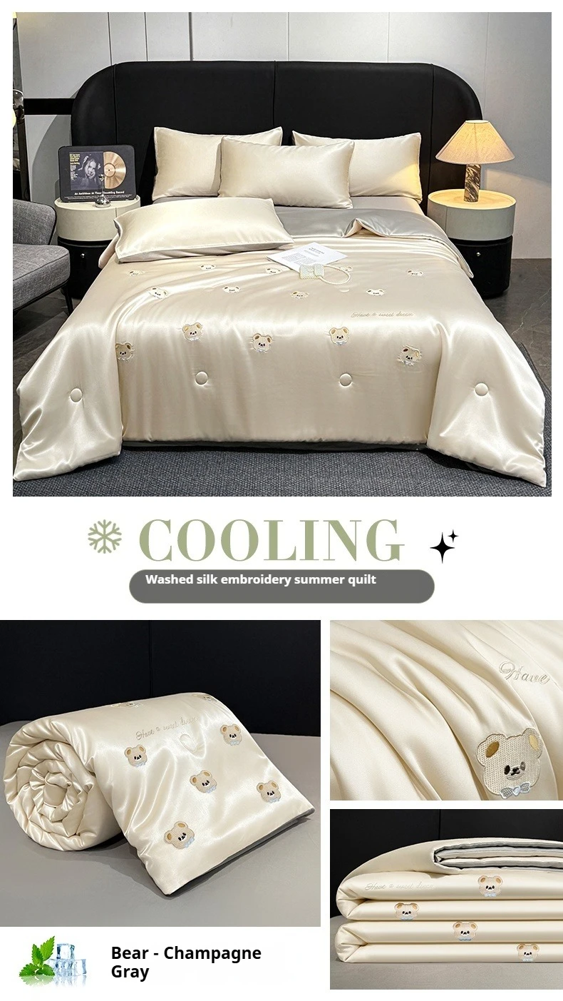 Cool Embroidered Summer Quilt Satin Quilt Core Skin-friendly Silky Smooth Summer Quilt Ice Silk Comforter Ice Silk Cooling