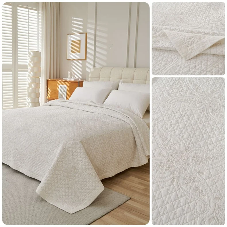 Embroidered Cotton Quilt Bed Cover Quilted Bedspread on the Bed Linen Blanket Nordic Coverlet Padding Comforter Mattress Topper