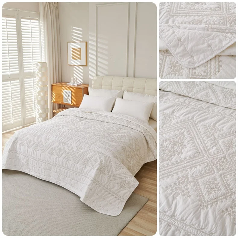 Embroidered Cotton Quilt Bed Cover Quilted Bedspread on the Bed Linen Blanket Nordic Coverlet Padding Comforter Mattress Topper