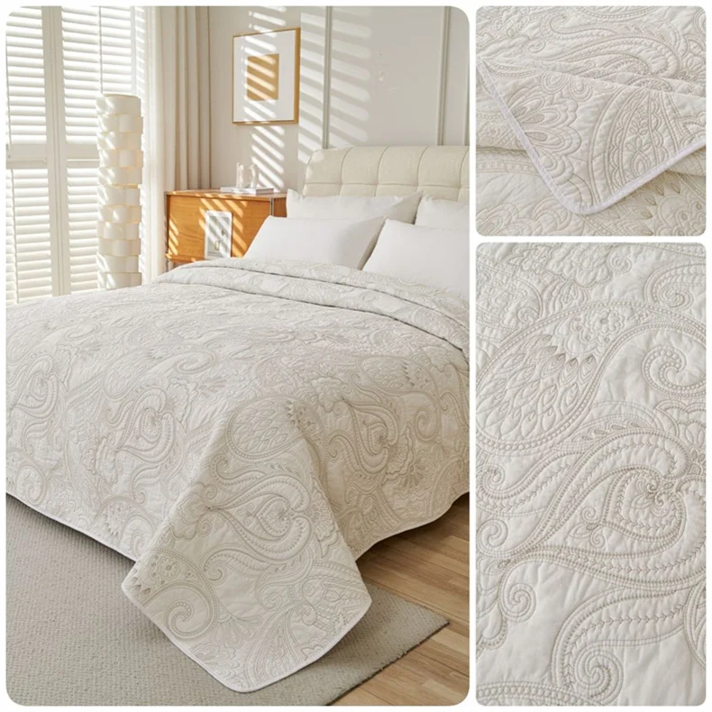 Embroidered Cotton Quilt Bed Cover Quilted Bedspread on the Bed Linen Blanket Nordic Coverlet Padding Comforter Mattress Topper