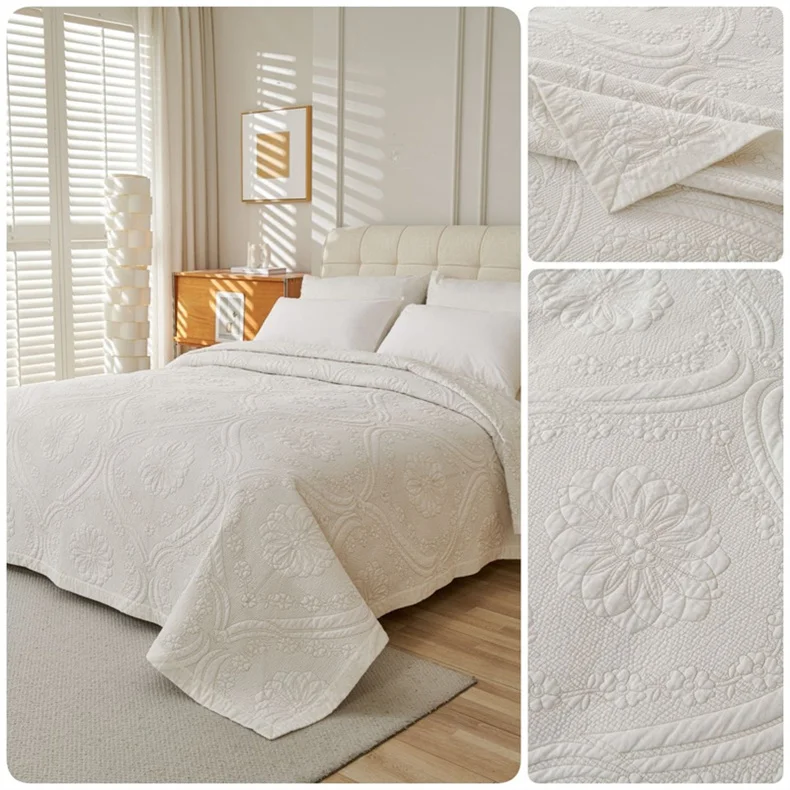 Embroidered Cotton Quilt Bed Cover Quilted Bedspread on the Bed Linen Blanket Nordic Coverlet Padding Comforter Mattress Topper