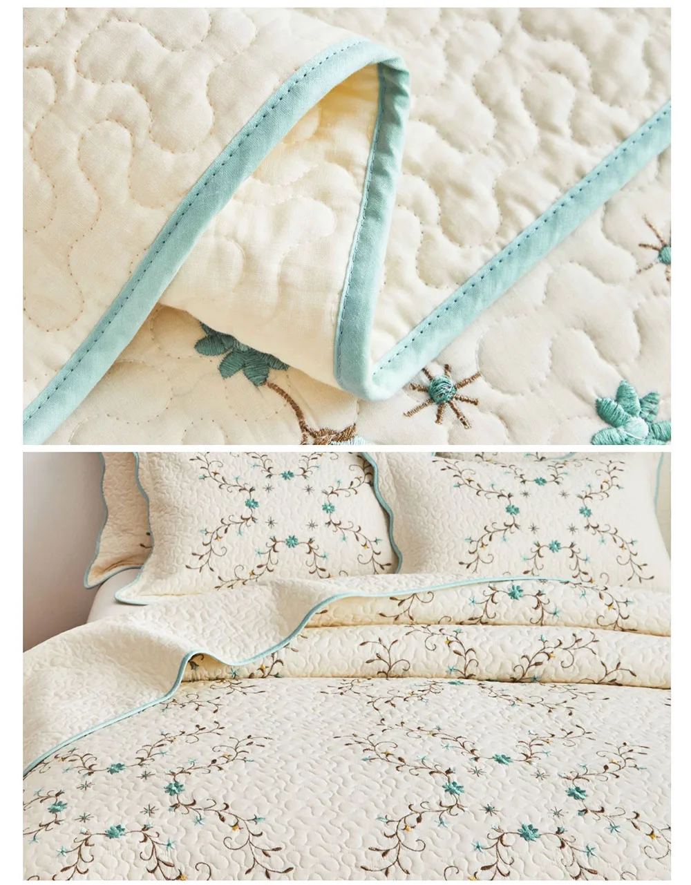 European Embroidered Cotton Quilt Set 3pcs Bedspread on the Bed Quilted Bed Cover King Size Summer Coverlet Blanket for Bed