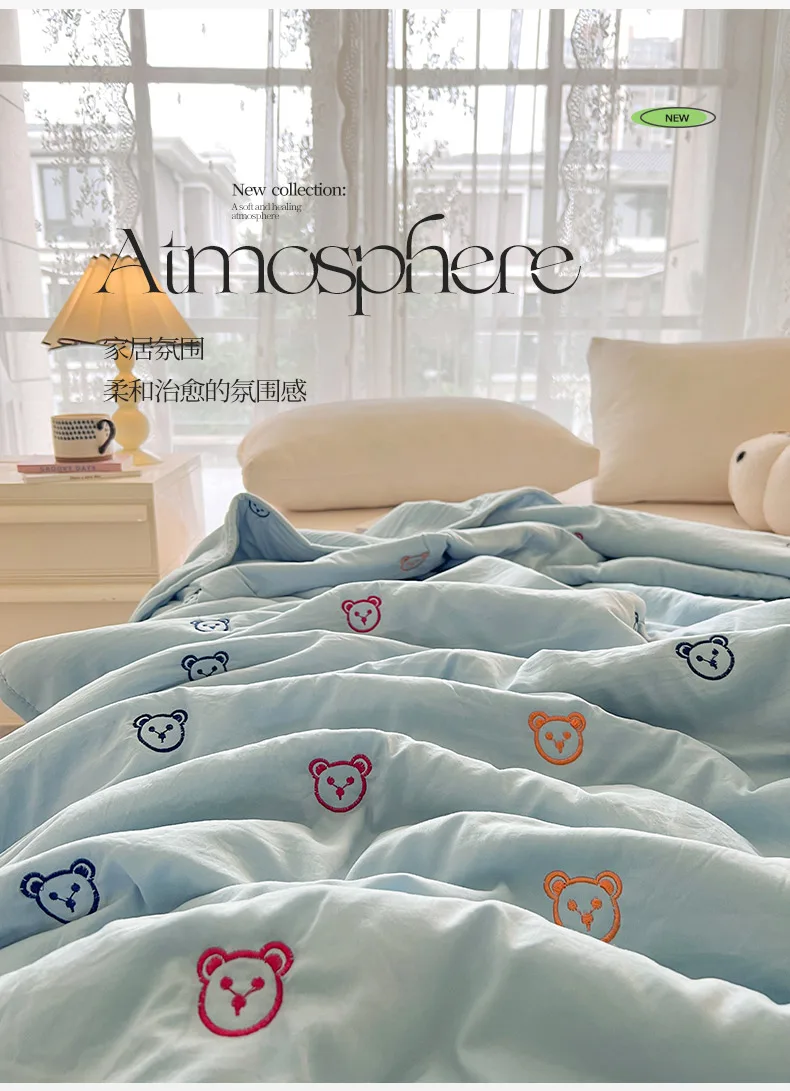 2025 New Embroidered, washed cotton, summer quilt, air-conditioned, skin friendly, breathable, machine washable bedding