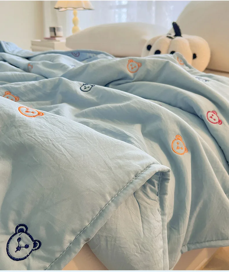 2025 New Embroidered, washed cotton, summer quilt, air-conditioned, skin friendly, breathable, machine washable bedding