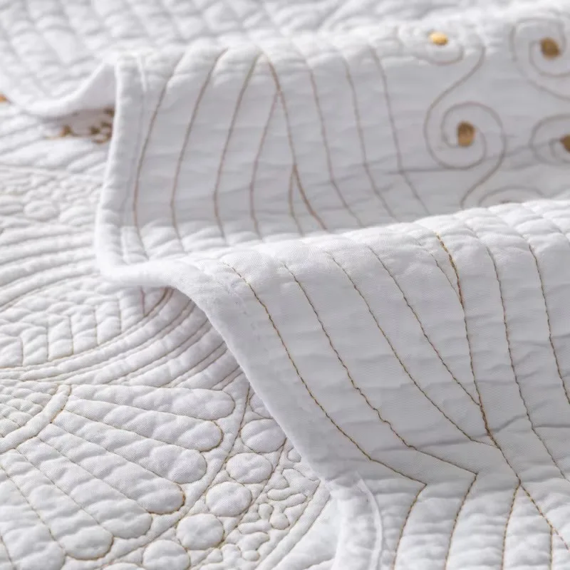Embroidered Cotton Quilt Set 3PCS – King/Queen Size Solid Color Coverlet Lightweight Summer Bedspread Breathable Blanket for Bed
